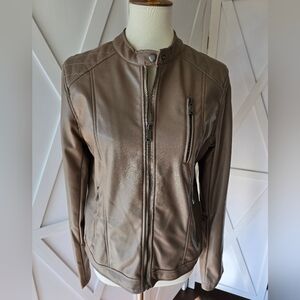 Tan Faux Leather Women's Jacket By Miss London